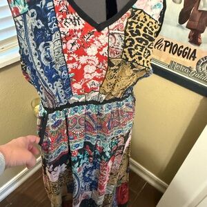 Anthropologie Colorful Patchwork Silk Sleeveless Dress